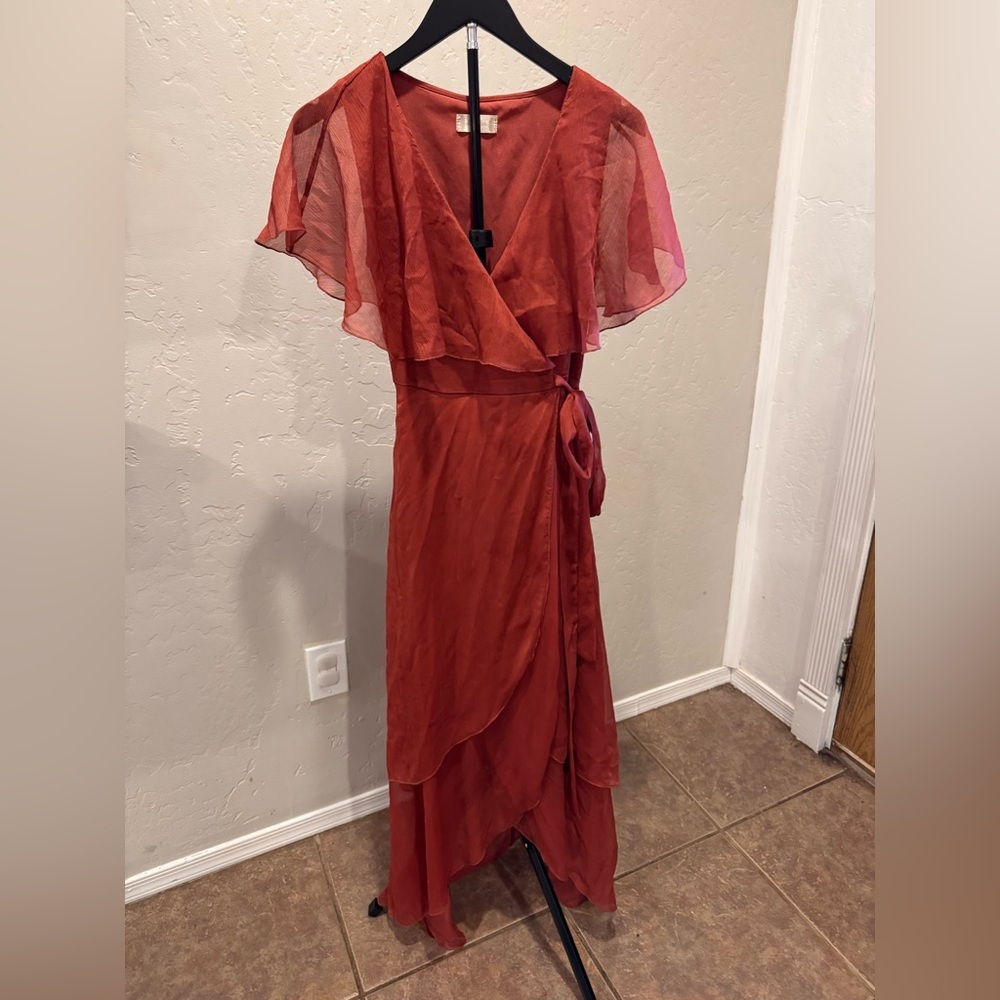 Altar'd State Rust Red Wrap Maxi Dress with Flutter Sleeves